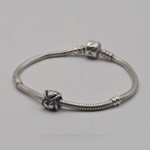Pandora 925 Sterling Silver Snake Chain Bracelet with “18” Heart Charm | Classic